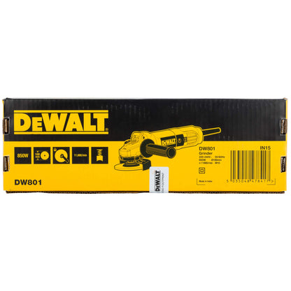 DEWALT DW801-IN, 850W, 4'' (100mm) हेवी ड्युटी अँगल ग्राइंडर हेवी ड्युटी ऍप्लिकेशन्ससाठी स्पिंडल लॉक आणि टॉगल स्विचसह इंजिनिअर केलेले आहे, 2 वर्षांची वॉरंटी (साइड हँडल समाविष्ट)
