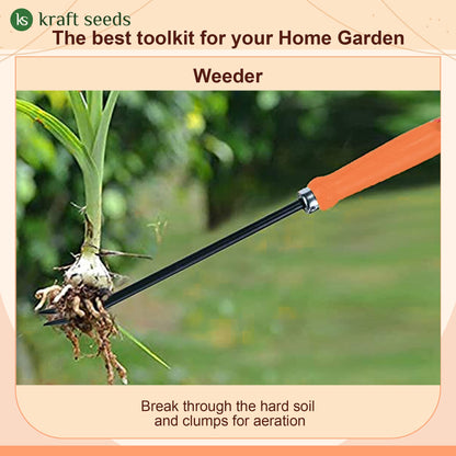 Kraft Seeds Hand Weeder - 1 Pc (Orange Handle, Black Blade) | Weed Remover Agriculture Tool for Gardens |Weeding Tool for Terrace Garden |Durable Hand Weeder for Garden |Garden Plants Weeder for Lawn