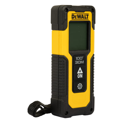 DEWALT DWHT77100 30M कॉर्डलेस लेजर डिस्टेंस मेजरर 2xAAA बैटरी के साथ दूरी क्षेत्र और आयतन माप के लिए रंगीन स्क्रीन के साथ घर, DIY और व्यावसायिक उपयोग के लिए, 1 वर्ष की वारंटी, पीला और काला