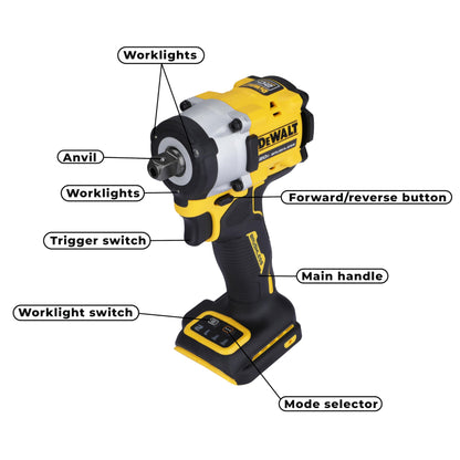 DEWALT DCF922N-B1 1/2'' 20V मॅक्स ली-आयन रिव्हर्सिबल कॉर्डलेस ब्रशलेस कॉम्पॅक्ट इम्पॅक्ट रेंच, LED रिंग लाइटिंगसह 610 Nm टॉर्क (बेअर टूल)