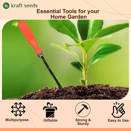 Kraft Seeds Hand Weeder - 1 Pc (Orange Handle, Black Blade) | Weed Remover Agriculture Tool for Gardens |Weeding Tool for Terrace Garden |Durable Hand Weeder for Garden |Garden Plants Weeder for Lawn