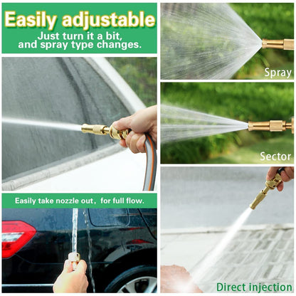 ROMINO Brass Water Spray Nozzle Suitable for 1/2" Hose Pipe Adjustable Brass Spray Nozzle Water Pressure Booster Brass Nozzle Water Spray Gun for Car Wash & Gardening Water Pressure Nozzle
