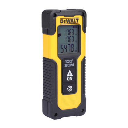 DEWALT DWHT77100 30M कॉर्डलेस लेजर डिस्टेंस मेजरर 2xAAA बैटरी के साथ दूरी क्षेत्र और आयतन माप के लिए रंगीन स्क्रीन के साथ घर, DIY और व्यावसायिक उपयोग के लिए, 1 वर्ष की वारंटी, पीला और काला