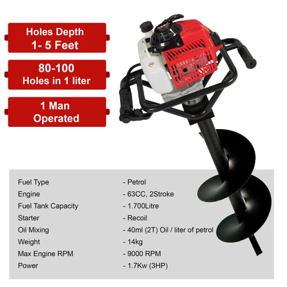 Balwaan BE-63 Earth Auger with 8 & 12 inch