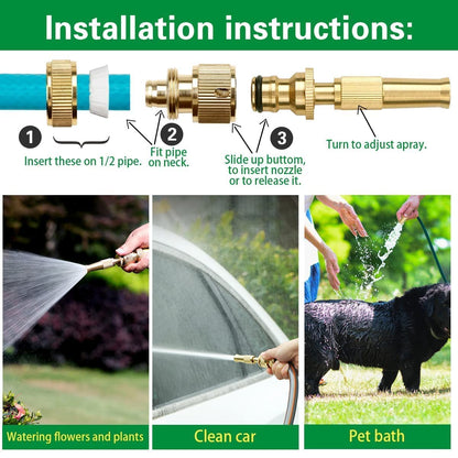 ROMINO Brass Water Spray Nozzle Suitable for 1/2" Hose Pipe Adjustable Brass Spray Nozzle Water Pressure Booster Brass Nozzle Water Spray Gun for Car Wash & Gardening Water Pressure Nozzle
