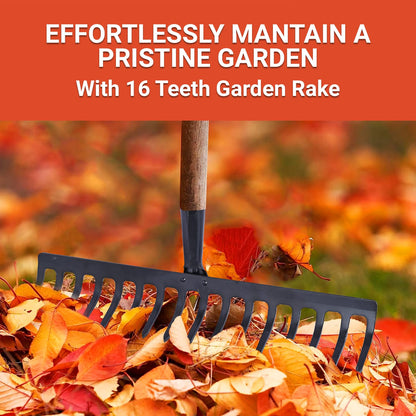 FALCON FGR-16 Garden Rake 16-Teeth Metal Head Without Handle for Loosening Soil Gathering Leaf Leveling Land Agriculture Farming Gardening Tool