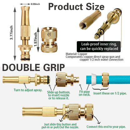 ROMINO Brass Water Spray Nozzle Suitable for 1/2" Hose Pipe Adjustable Brass Spray Nozzle Water Pressure Booster Brass Nozzle Water Spray Gun for Car Wash & Gardening Water Pressure Nozzle