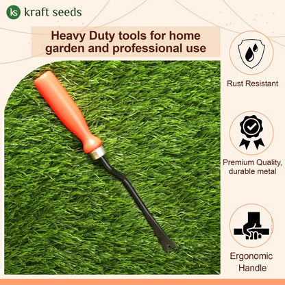 Kraft Seeds Hand Weeder - 1 Pc (Orange Handle, Black Blade) | Weed Remover Agriculture Tool for Gardens |Weeding Tool for Terrace Garden |Durable Hand Weeder for Garden |Garden Plants Weeder for Lawn