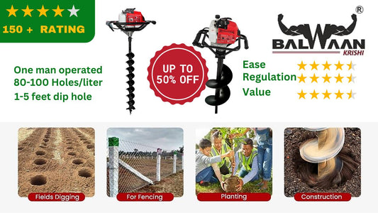 Balwaan BE-63 Earth Auger 63 cc Powerful Heavy Duty Engine with Planter Suitable for Digging Holes Plantation & Fencing Purpose (12 Inch Single Sprial Planter)