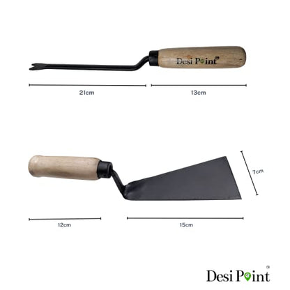 Desi Point Handmade Weeder and Khurpi/Khurpa for Gardening - Soil Digger Hand Tool/Hand Weeder (Set of 2 Tools)