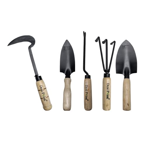 Desi Point Handmade Gardening Tools Set - Khurpi, Small Trowel, Big Trowel, Hand Weeder and Three Teeth Cultivator (Khurpi + 4 Tools)