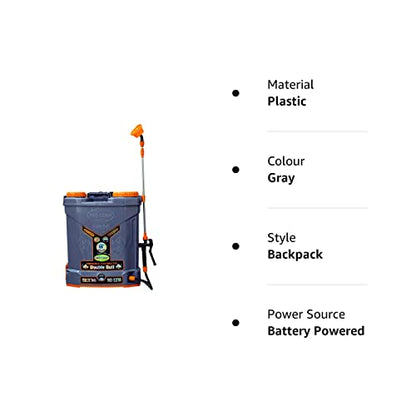 Pad Corp By Padgilwar Corporation Double Bull Battery Operated Sprayer 12Vx14 Strong Tank 18 Liter, 4 Set Of Nozzles, High Pressure Double Motor, 1.7 Ah Fast Charger, Gray, Battery Powered