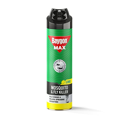 Baygon Max Mosquito and Fly Killer Spray, 400ml | चुना सुगंध | झटपट मॉस्किटो रिपेलेंट | डेंग्यू आणि मलेरिया पसरवणाऱ्या डासांना मारते | 30% विस्तीर्ण कव्हरेजसाठी डबल नोजल तंत्रज्ञानासह