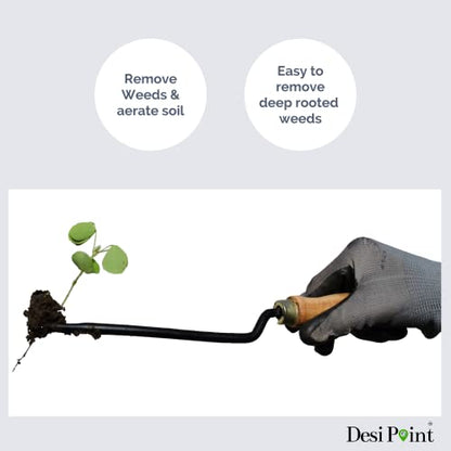 Desi Point Handmade Weeder and Khurpi/Khurpa for Gardening - Soil Digger Hand Tool/Hand Weeder (Set of 2 Tools)