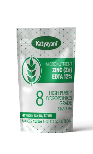 Katyayani Micronutrient Zinc (Zn) 12% - Hydroponic Nutrient 8, High Purity Hydroponics Grade- Makes 1 Liter Concentrate