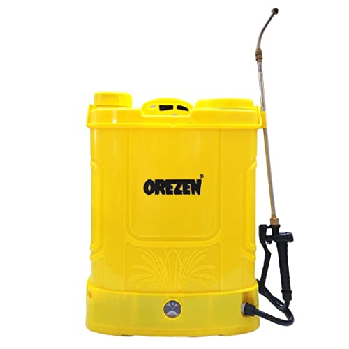 OREZEN knapsack Sprayer (Double Pump) 12v 8ah Battery Sprayer 20 l Tank Capacity use for Spraying in Farms and Gardening Related Works (Yellow)