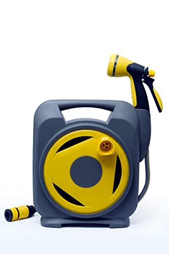 PAD CORP by PADGILWAR CORPORATION Rolling Hose Reel Retractable Hose Reel Portable Garden Hose Reels, 8 Function Sprayer Nozzle with 12M Hideaway Hose Reel for Gardening