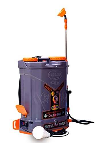 Pad Corp By Padgilwar Corporation Double Bull Battery Operated Sprayer 12Vx14 Strong Tank 18 Liter, 4 Set Of Nozzles, High Pressure Double Motor, 1.7 Ah Fast Charger, Gray, Battery Powered