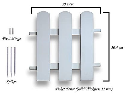 REONEX Garden Fence/Picket Fence - Plant Partition Fence (with Spike for Soil Insert) Solid WPC Material, Polyvinyl Chloride - White - 6 Running feet Coverage (Set of 6)