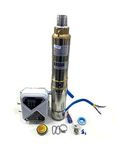 Asian Pumps & Machineries 4” Solar Water Pump Deep Bore Well impeller type Submersible Water Pump BLDC with MPPT Controller 72V Head 190 Feet, Flow 6000l/hr, Outlet 1.25”(With Tank sensor kit) 550W