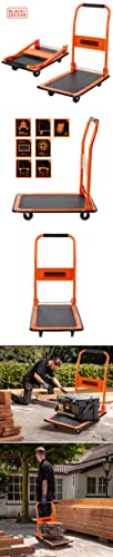 Black+Decker H303 Steel Platform Trolley with 80 kg Capacity, Portable Foldable Multi-functional Dolly Push Cart with 360 Degree Swivel Wheels and Soft Grip Handle, Orange Colour,(60 x 40 x 80.5 cm)