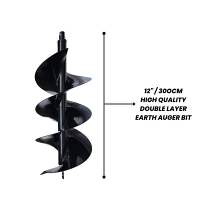 OREZEN 12" / 300cm Earth Auger Double Layer Drill Bit | Earth Auger Blade | Heavy Duty Earth Drilling Bit (Spiral Shape) | Rust Resistance | Agriculture Tools for Farming