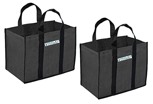 Pinolex® Pack of 2 Reusable Home Heavy-Duty Online Mart Canvas Shoppingbag Essentials Portable Folding Handbag Fruits/Milk Bag Purchase Delivery Tool Reinforced Rugged Carrybag (42x32x21 cm, Grey)