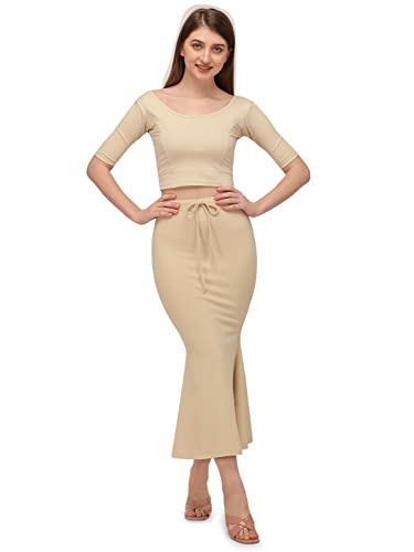 Mehrang Lycra Saree Shapewear Petticoat for Women, Cotton Blended,Petticoat,Skirts for Women,Shape Wear Dress for Saree (L, Beige)