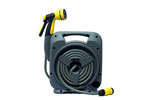 PAD CORP by PADGILWAR CORPORATION Rolling Hose Reel Retractable Hose Reel Portable Garden Hose Reels, 8 Function Sprayer Nozzle with 12M Hideaway Hose Reel for Gardening