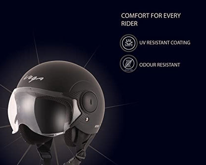 Vega Atom ISI Certified Smooth Matt Finish Open Face Helmet for Men and Women with Clear Visor(Dull Black, Size:M)