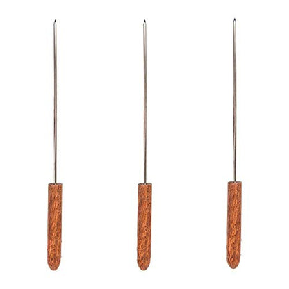 TrustBasket Extra Large Barbecue Skewers for BBQ Tandoor Grill - Set of 3| Pure Stainless Steel Reusable BBQ Sticks, Metal Grilling Skewers (Wooden Handle)