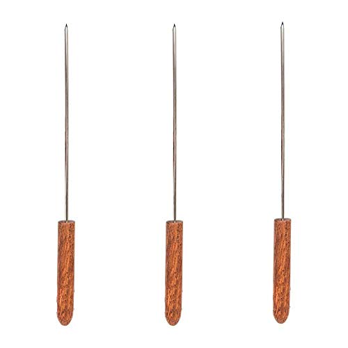 TrustBasket Extra Large Barbecue Skewers for BBQ Tandoor Grill - Set of 3| Pure Stainless Steel Reusable BBQ Sticks, Metal Grilling Skewers (Wooden Handle)
