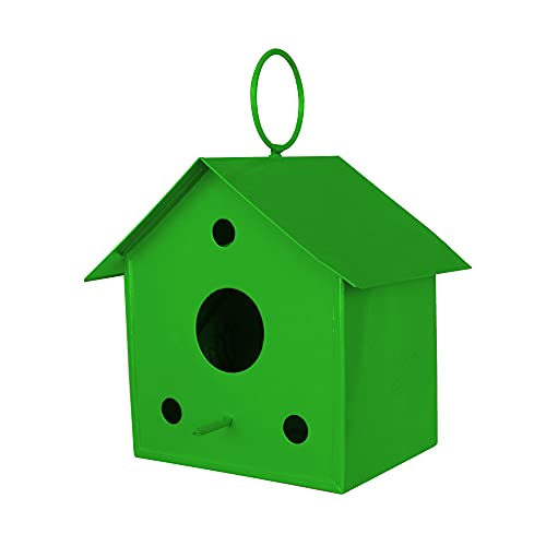 TrustBasket Colorful Metal Bird House (Green) for Outside, Patio, Backyard, Balcony and Home Garden Hanging | Beautiful Bird Nest for Bird Food and Water Feeder