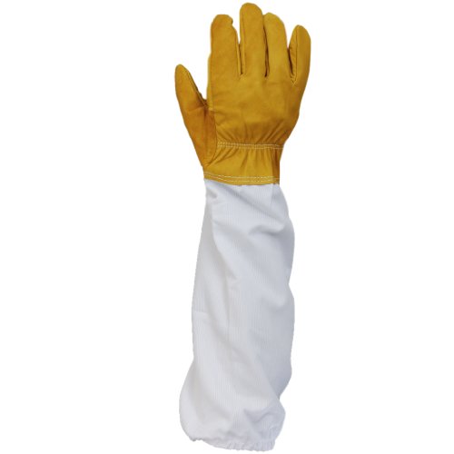 Pair Protective Beekeeping Gloves, Goatskin Bee Keeping with Vented Long Sleeves - Yellow and White, 50cm, 19.68 inch