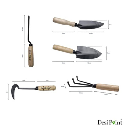Desi Point Handmade Gardening Tools Set - Khurpi, Small Trowel, Big Trowel, Hand Weeder and Three Teeth Cultivator (Khurpi + 4 Tools)