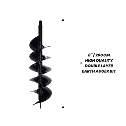 OREZEN 8" / 200cm Earth Auger Double Layer Drill Bit | Earth Auger Blade | Heavy Duty Earth Drilling Bit (Spiral Shape) | Rust Resistance | Agriculture Tools for Farming