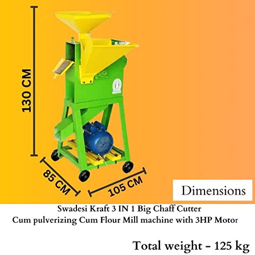 स्वदेशी क्राफ्ट्स 3 इन 1 चैफ कटर मशीन 3HP (चॉफ कट, पुल्वराइजर, आटा मिल) 3HP मोटर के साथ (15 से 25 जानवरों के लिए उपयोगी) E2