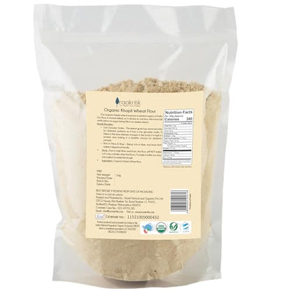 Praakritik Organic Khapli Wheat Atta 3 Kg (Pack of 1) | Emmer Wheat Flour | High Fiber, Low Gluten & Diabetes-Friendly | Ancient Grain | Easy Digestion