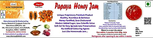 THOMAS BIOTECH Pap’Z Papaya Honey Jam/ Honey-fortified Papaya Bread Jam/ 250g Bottle/ Unique papaya product/ Low Calorific Value/ Low Added Sugar/ Low Preservatives/ Soft Gel for Easy Spread/ Healthy and Nutritious/ Sandwich/ Chapati Spread, etc.