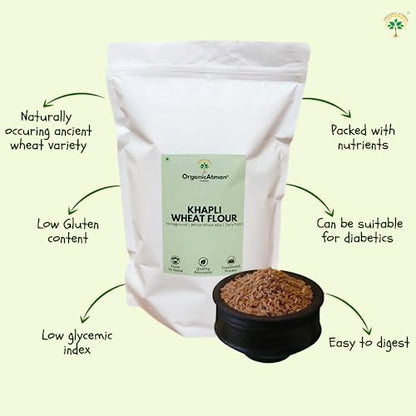 Organic Atman Farms Khapli Wheat Flour (Emmer Wheat Flour) Stoneground | Daily Fresh Flour (1KG) Khapli Atta, Ancient Wheat, Long Grain I 1 kg | Rich in Micronutrients | No Artificial Preservatives