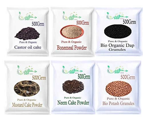 SDF India 6 in 1 Pack Combo Castor Cake Powder,Bone Meal Powder,Bio Organic DAP Granuels,Mustard Cake Powder,Neem Cake Powder,Bio Potash Granuels (Each 500 Grm, Total 3Kg)