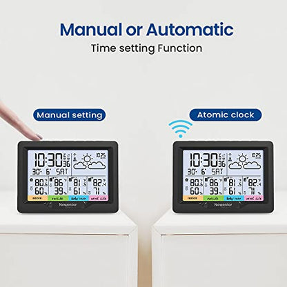 Newentor Weather Station Wireless Indoor Outdoor Multiple Sensors, Digital Atomic Clock Weather Thermometer, Temperature Humidity Monitor Forecast Weather Stations with Backlight