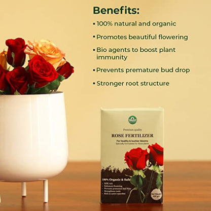 TrustBasket Rose Fertilizer (450gm - Set of 1) | Rose Plant Food For Flowering Plants | For All Rose Varieties | Flower Booster Rose Mix | Granulated Rose Food