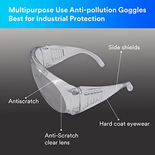 3M 1611 Safety Goggles Hard Coat Eyewear, Over The Spectalar Eye Protector, Anti Pollution Goggles For Multipurpose Use In Riding Motorcycle, Construction, Clear Transparent Goggles (Pack of 1)
