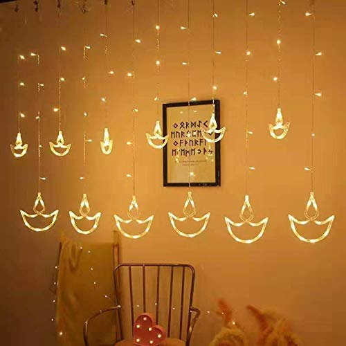 Quace 12 Diyas Window Curtain Lights with 8 Flashing Modes Decoration for Christmas, Wedding, Party, Home, Patio Lawn, Warm White (6+6 Diyas)…