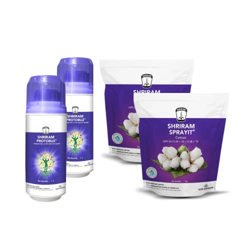 Shriram Sprayit Cotton (1Kg*2) & Protobuz Liquid (1L*2) Pack of 4 Combo Biofertilizer Energizes Plants For Effective Reproduction | Biofertilizer for Vegetables & plants | Foliar Spray