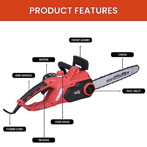 FALCON FECS-1490 Electric Chainsaw 2000W Powerful Output Wood Cutting Machine Heavy Duty for Wood Tree Logging Pruning Garden Ranch