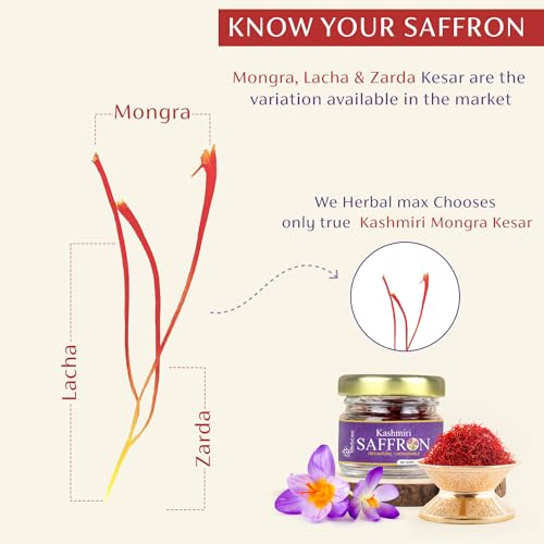 Herbal max Original Kashmiri Mongra Saffron/Kesar (A+++ Grade) for Pregnant Women, Biryani, Beauty, Cooking and Sweets | 100% Natural & Untouchable | 2 gram