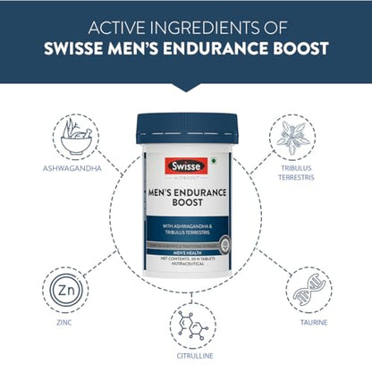 Swisse Men’s Endurance Boost with Ashwagandha, Gokshura & Taurine for Performance Boost - Manufactured in Australia, Globally Proven Formula to Improve Strength & Performance (30 Tabs)