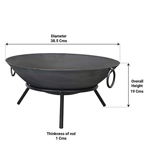 TrustBasket Heavy Gauge Campfire Bowl for Outdoor Garden Use, Outdoor Camping, Barbeque Making with Round Iron Stand - Black